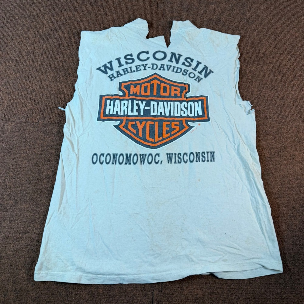Vintage 2000 Harley-Davidson Wisconsin Eagle Muscle Tank Top Distressed White L